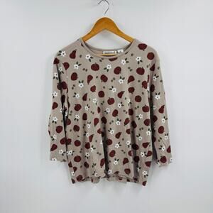 Bonnie Evans Pumpkin Floral Print Top Size XL Fall Thanksgiving Long Sleeve